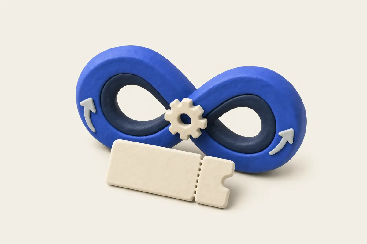 Clay illustration of a DevOps infinity pipeline loop with a gear